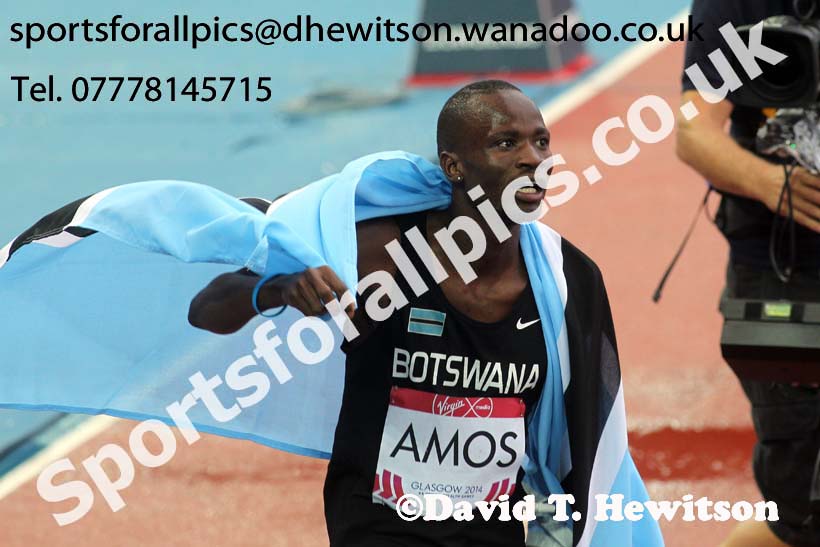 Nijel Amos (Botswana) after winning the 800 metres at the Commonwealth Games, Glasgow. Photo: David T. Hewitson/Sports for All Pics